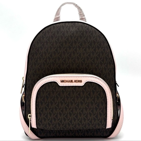 Michael Kors Medium Jaycee Zip Packet Backpack Brown/Light Pink - Picture 1 of 14